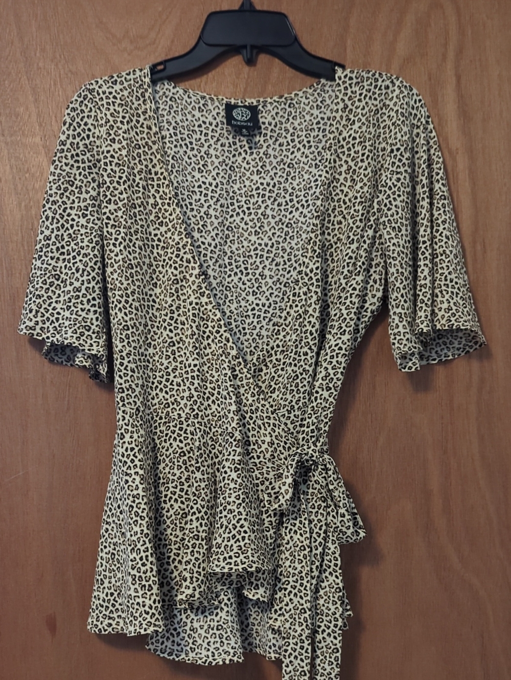 bobeau Leopard Print Wrap Top - Beige/Black